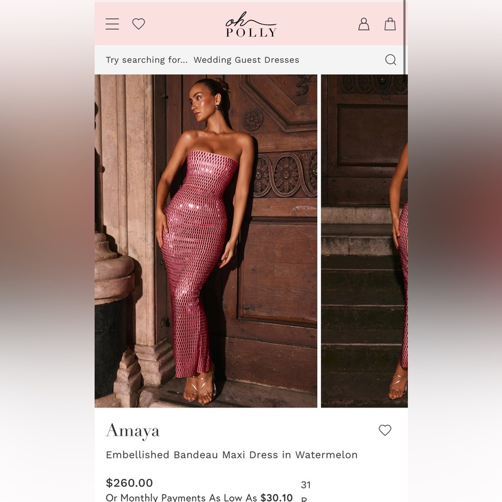 Strapless Pink Mesh Sequin Evening Gown - Picture 5 of 13